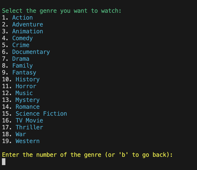 FilmPicker Genre Selection